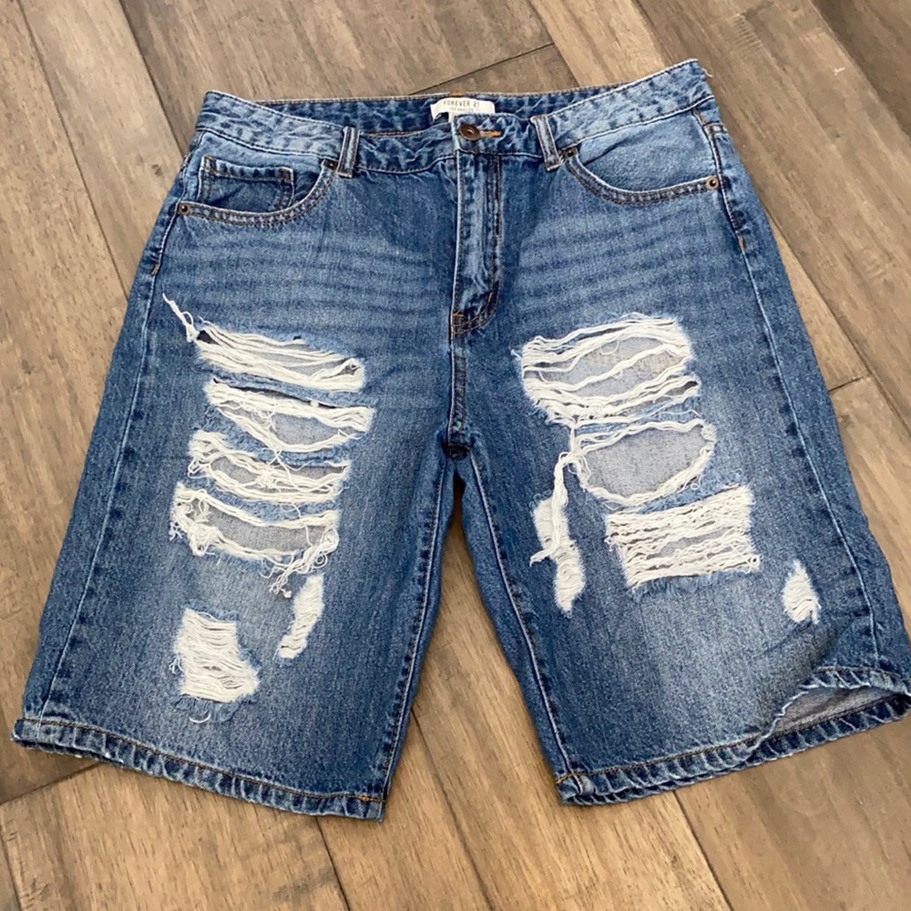 Forever 21 Distressed Denim‎ Bermuda Shorts